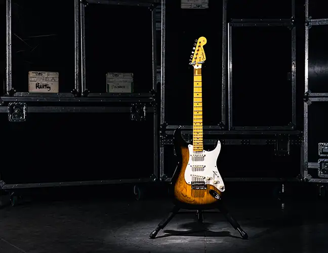 tête de guitare stratocaster de chez fender USA, en location chez Normandie Backline